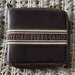 Salvatore Ferragamo Dark Brown Wallet with Cream Stripes